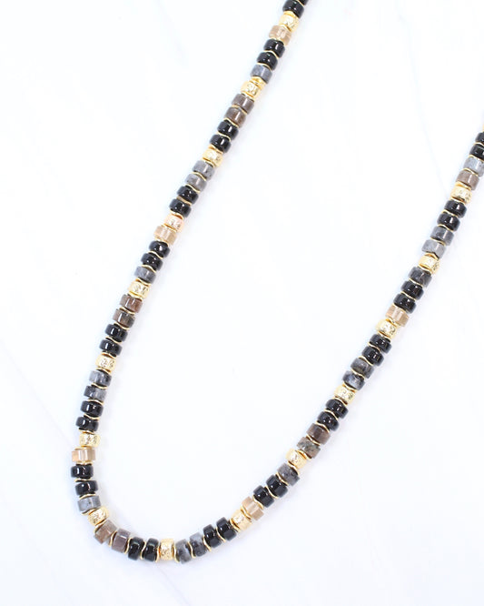 Juneau Glass Beaded Necklace With Gold Accents Black