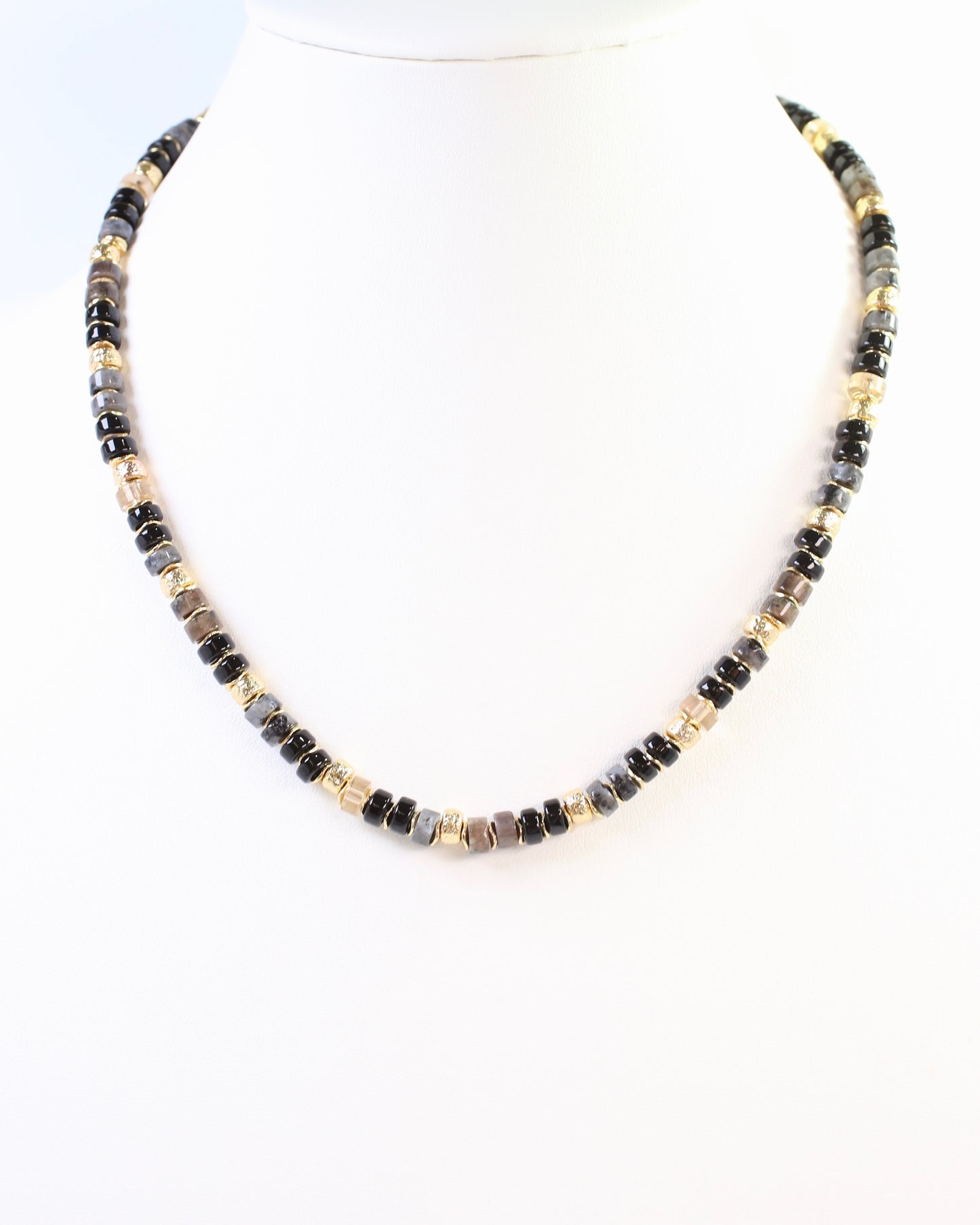 Juneau Glass Beaded Necklace With Gold Accents Black