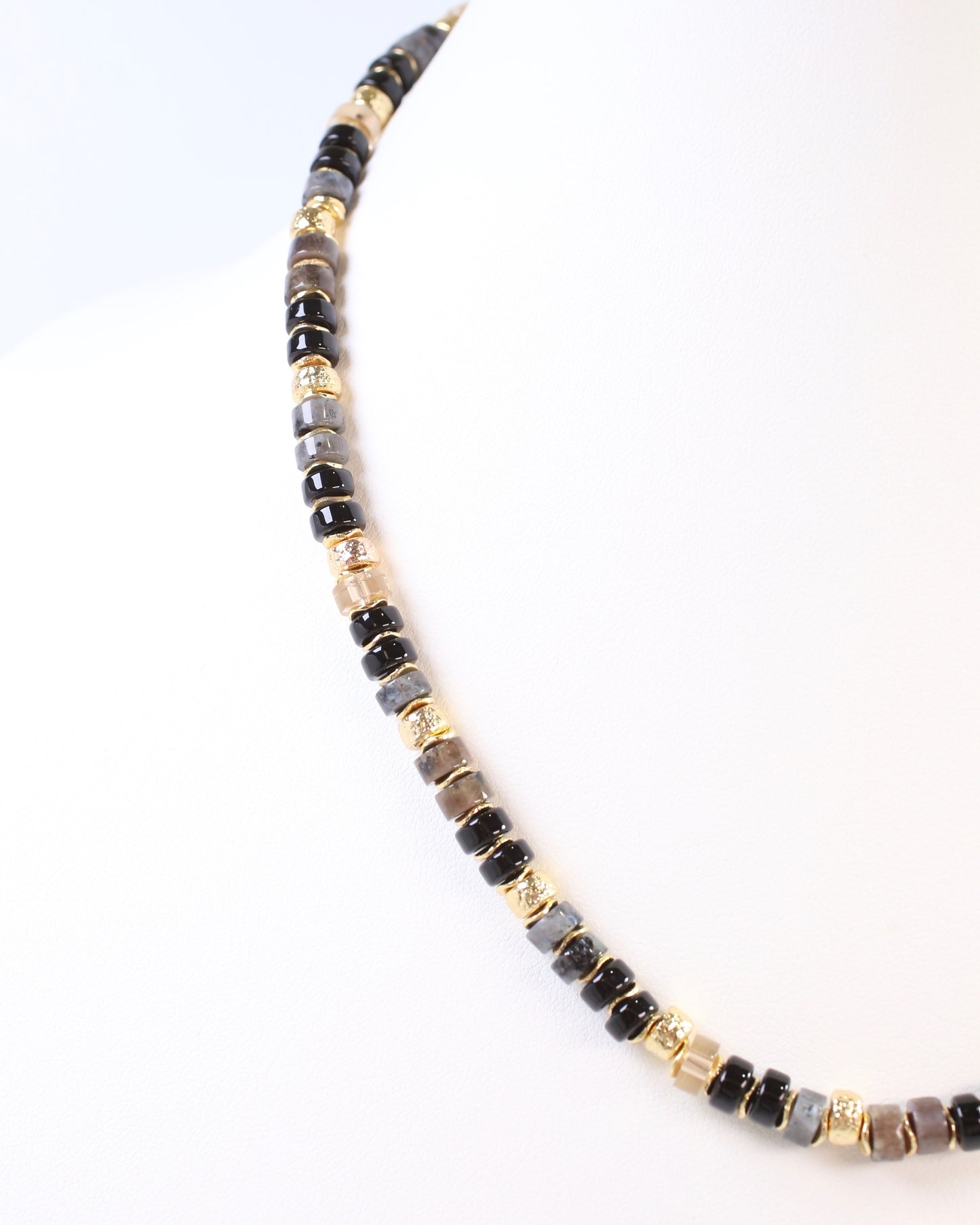 Juneau Glass Beaded Necklace With Gold Accents Black