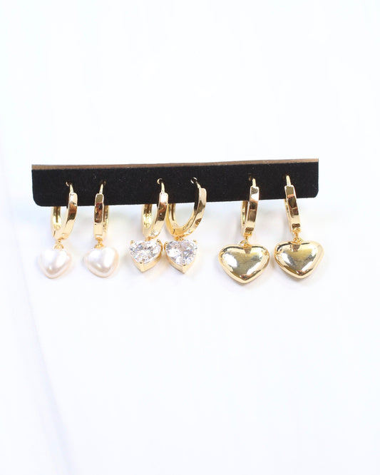 Hap Heart Huggie Earring Set Gold