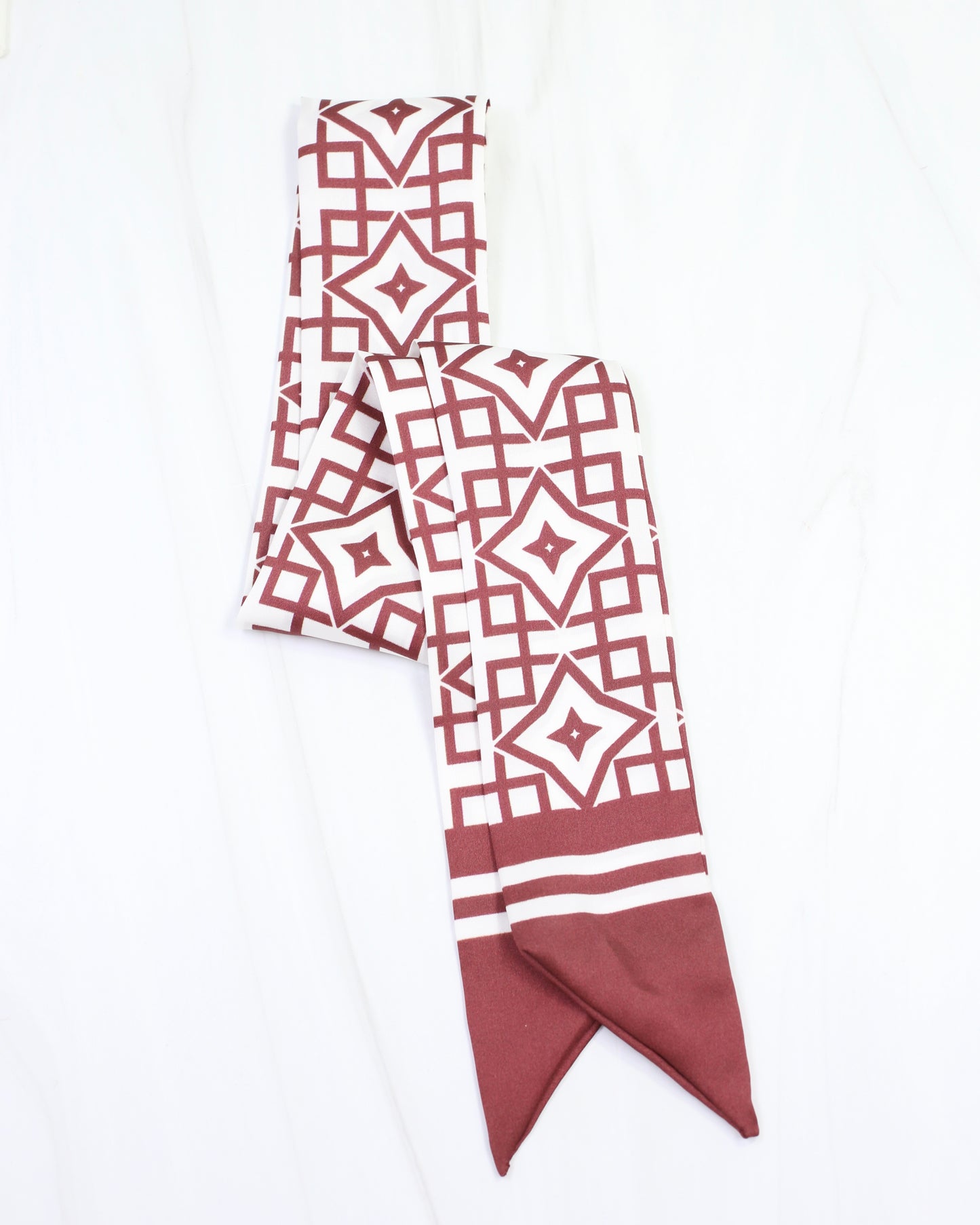 Langston Geometric Skinny Scarf Maroon White
