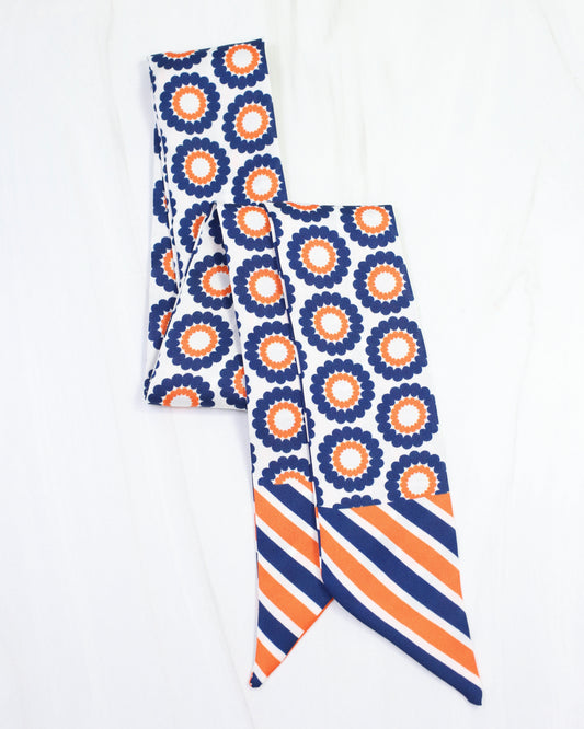 Lucy Floral Skinny Scarf Navy Orange