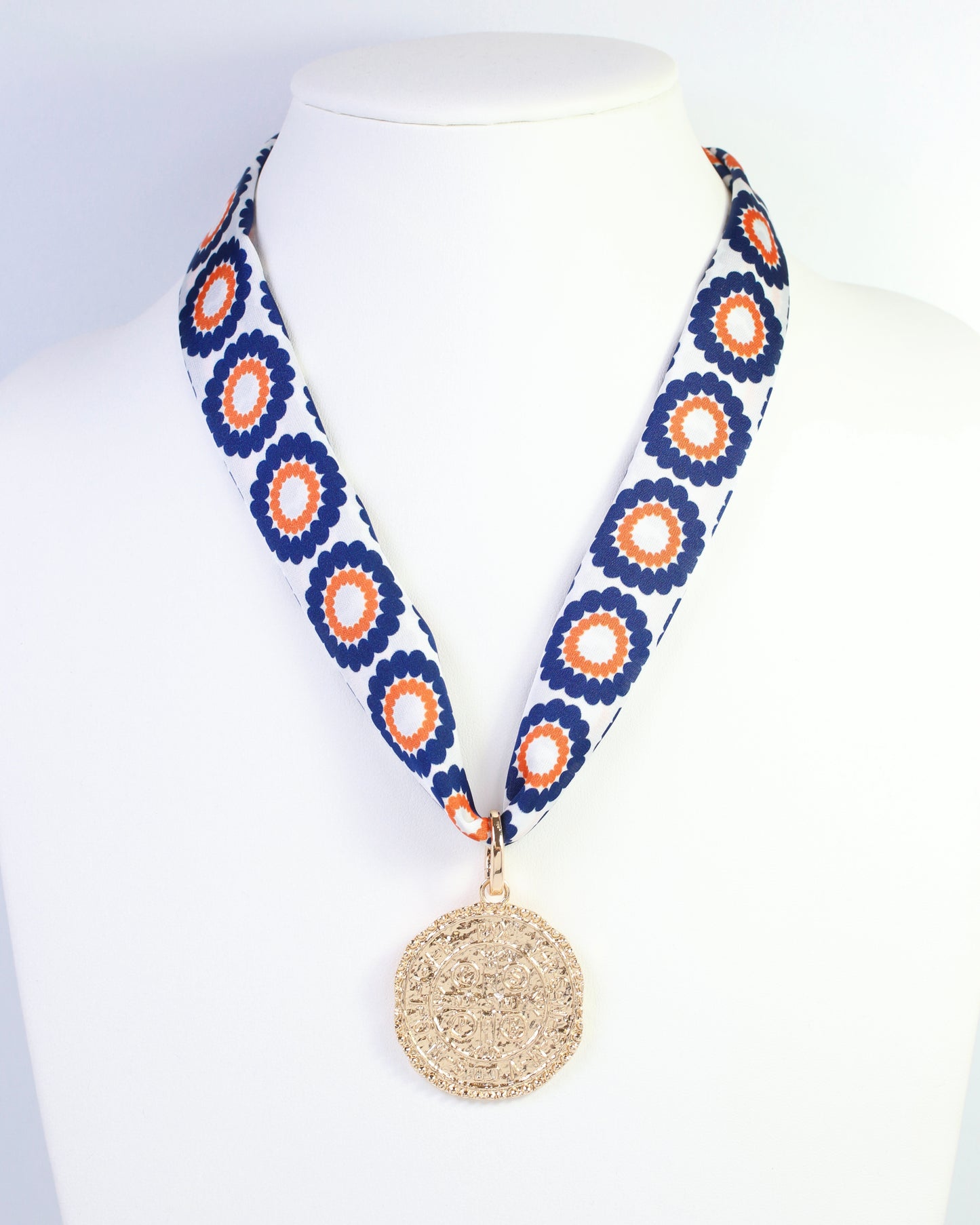 Lucy Floral Skinny Scarf Navy Orange