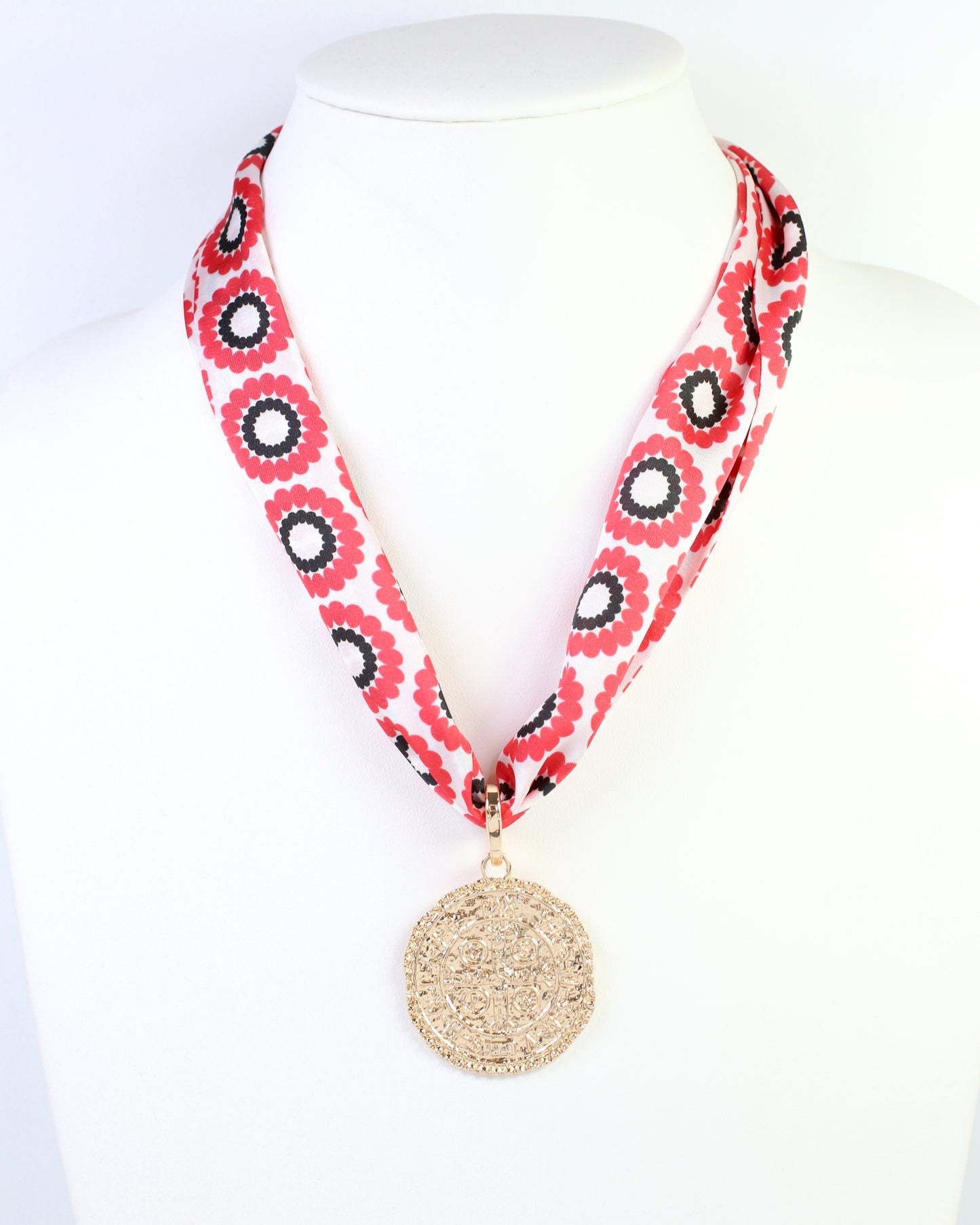 Lucy Floral Skinny Scarf Red Black