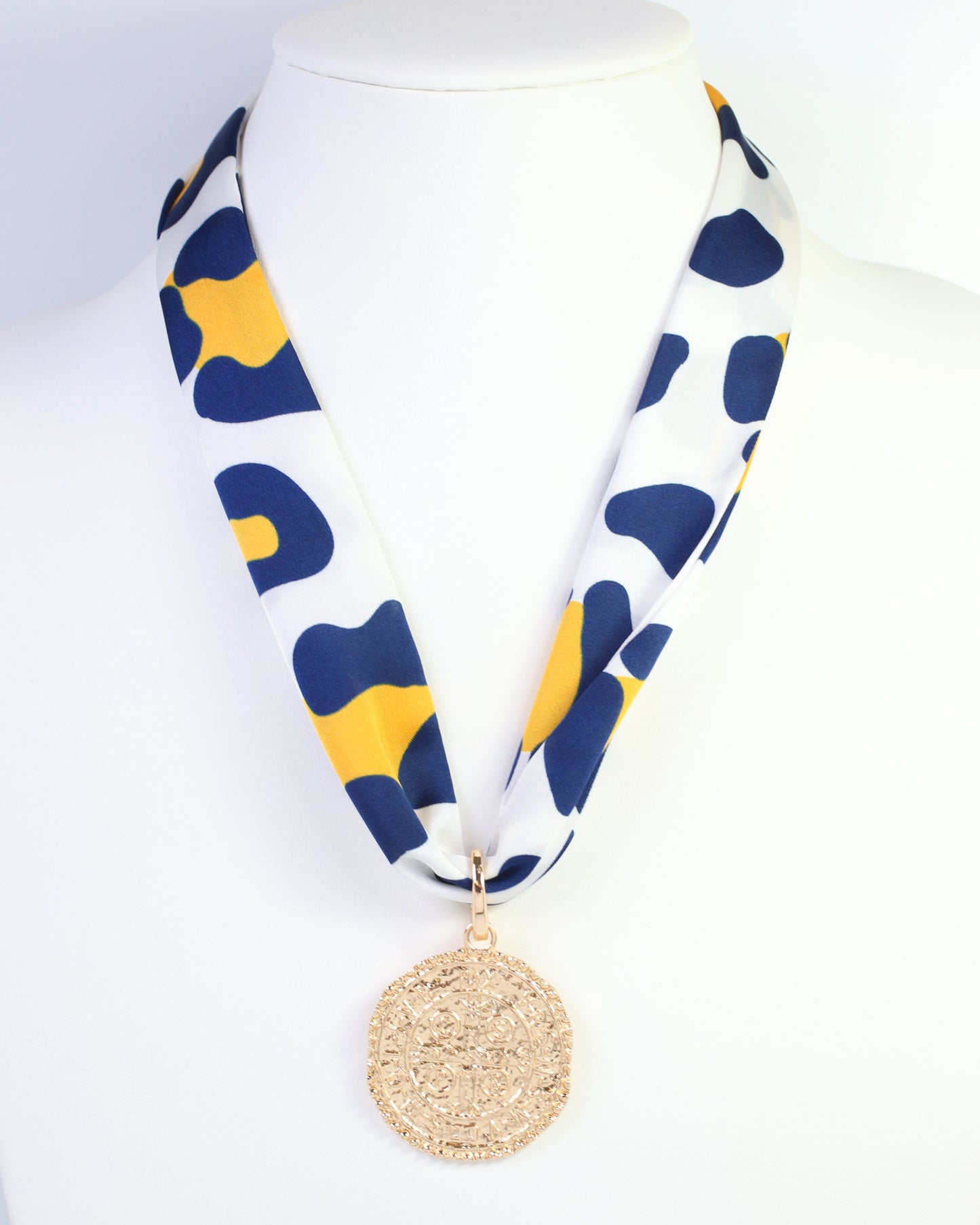 Meredith Spotted Skinny Scarf Navy Gold