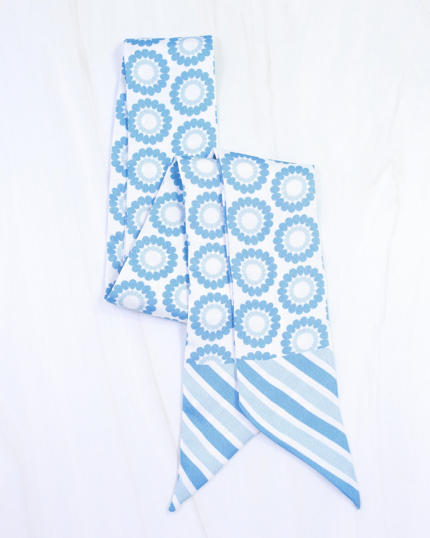 Lucy Floral Skinny Scarf Light Blue White