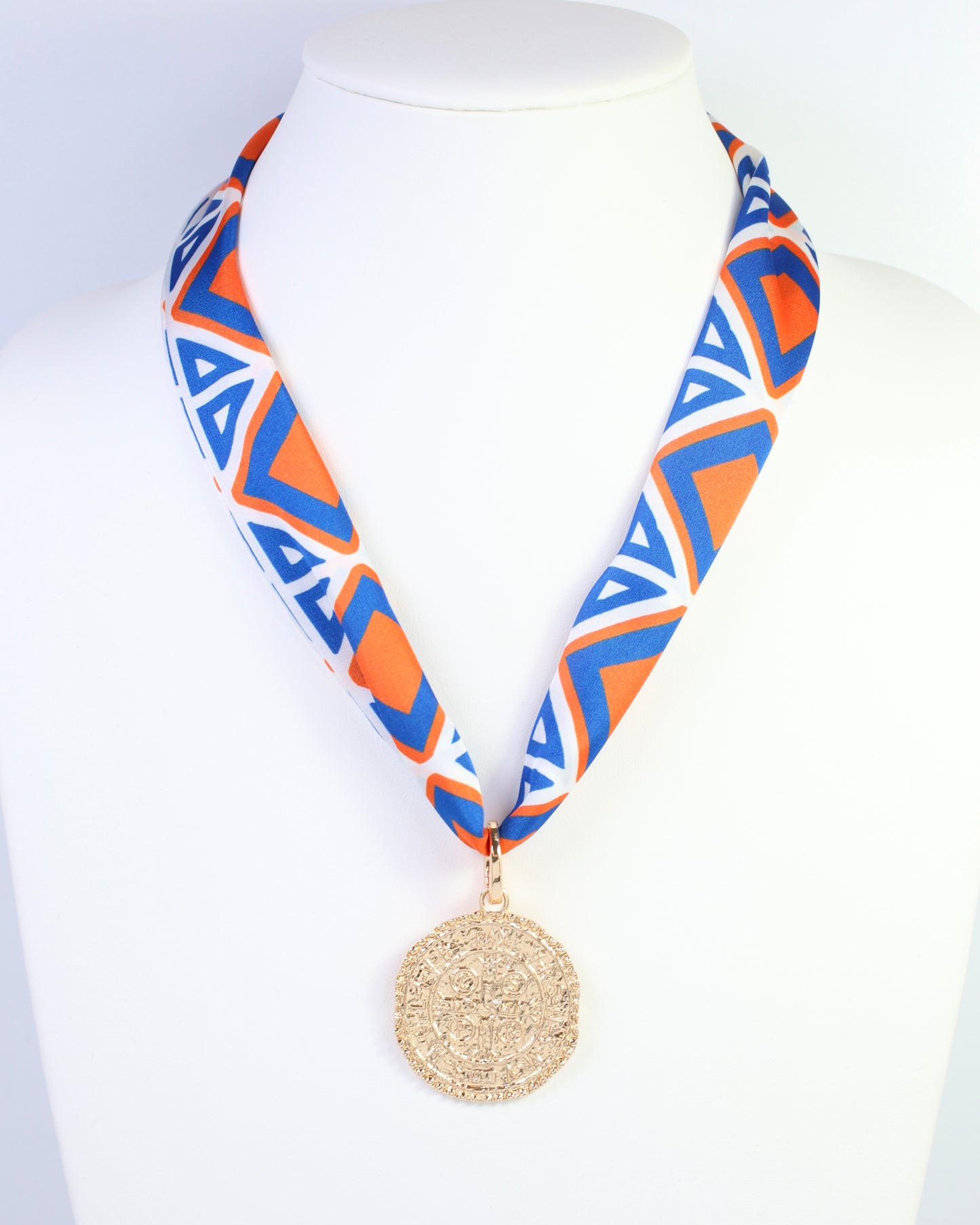 Barrett Tile Skinny Scarf Blue Orange