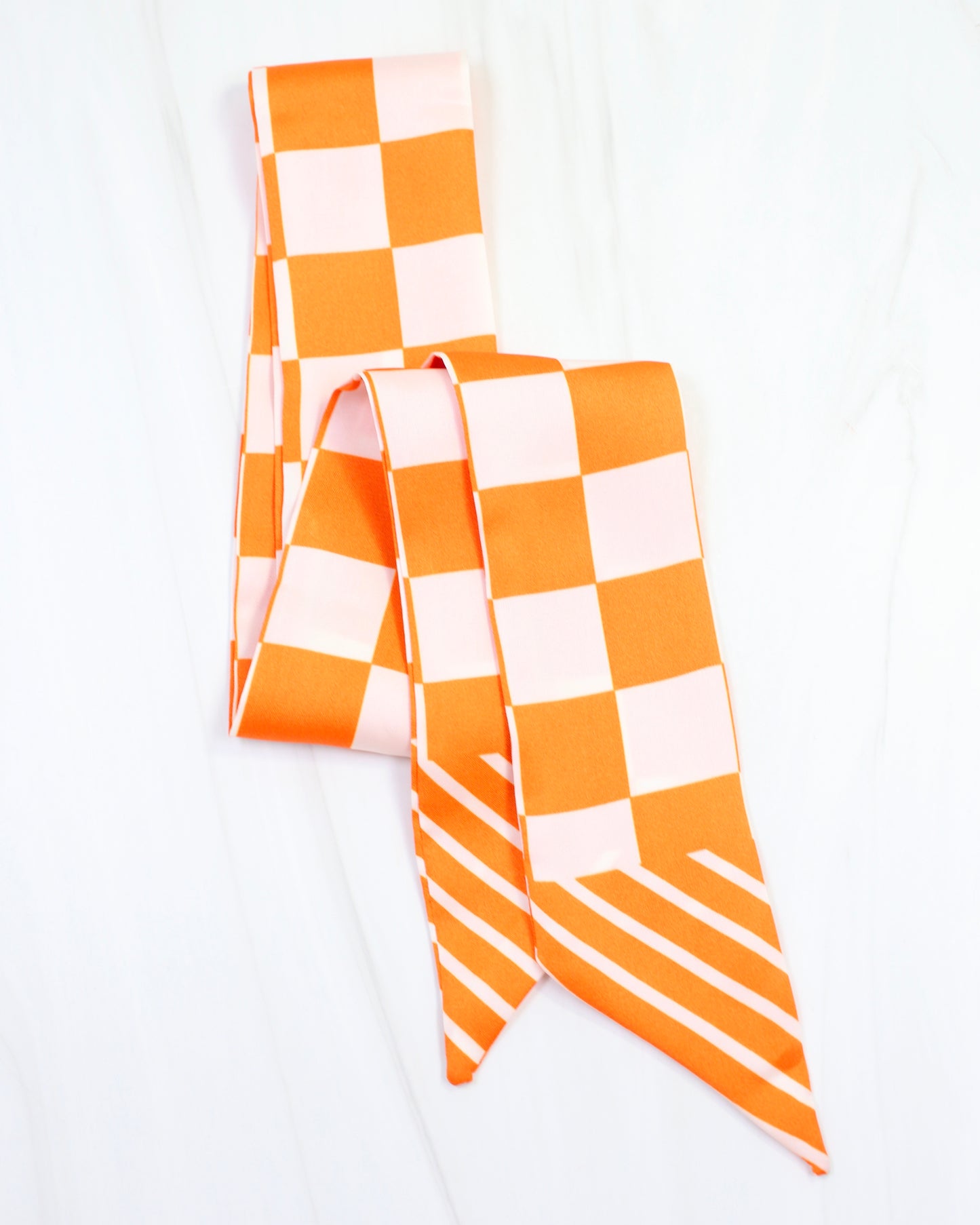 Calloway Checked Skinny Scarf Orange White