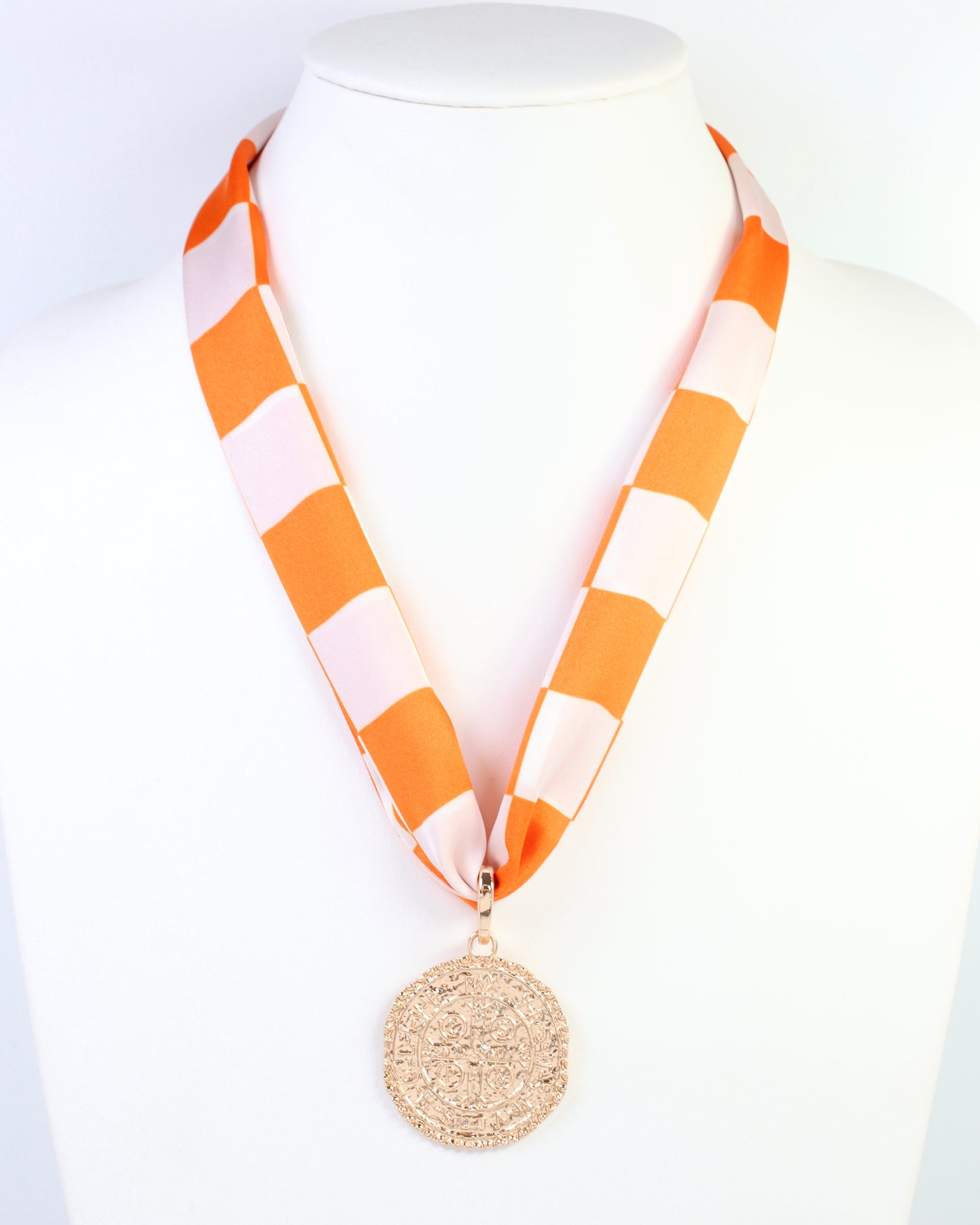 Calloway Checked Skinny Scarf Orange White