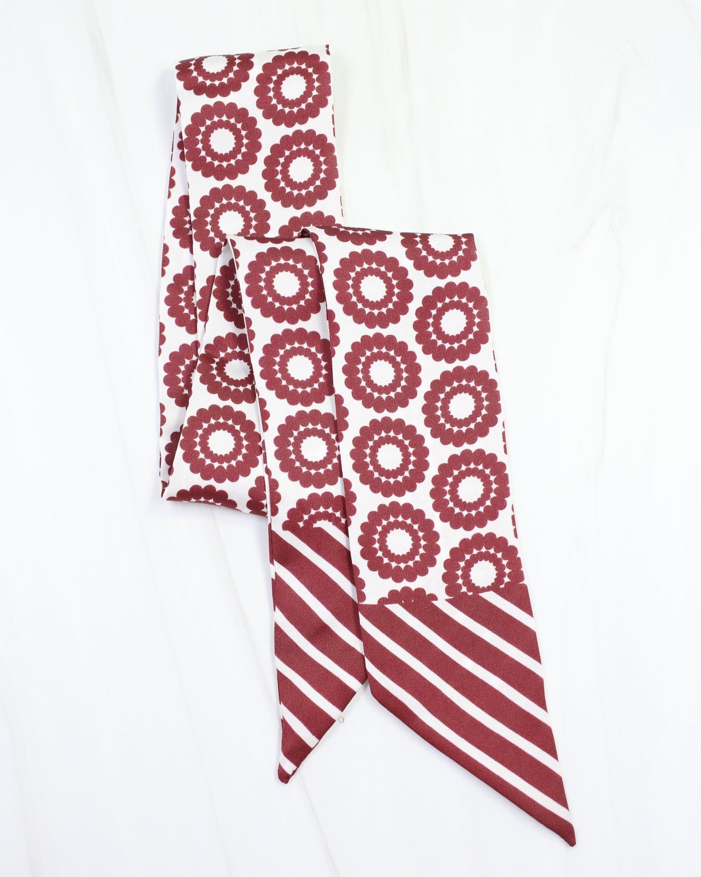 Lucy Floral Skinny Scarf Maroon White