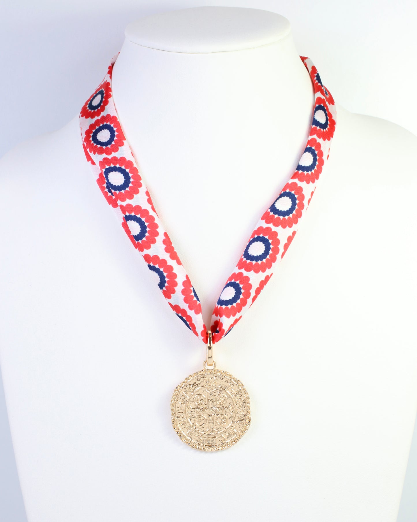 Lucy Floral Skinny Scarf Red Navy