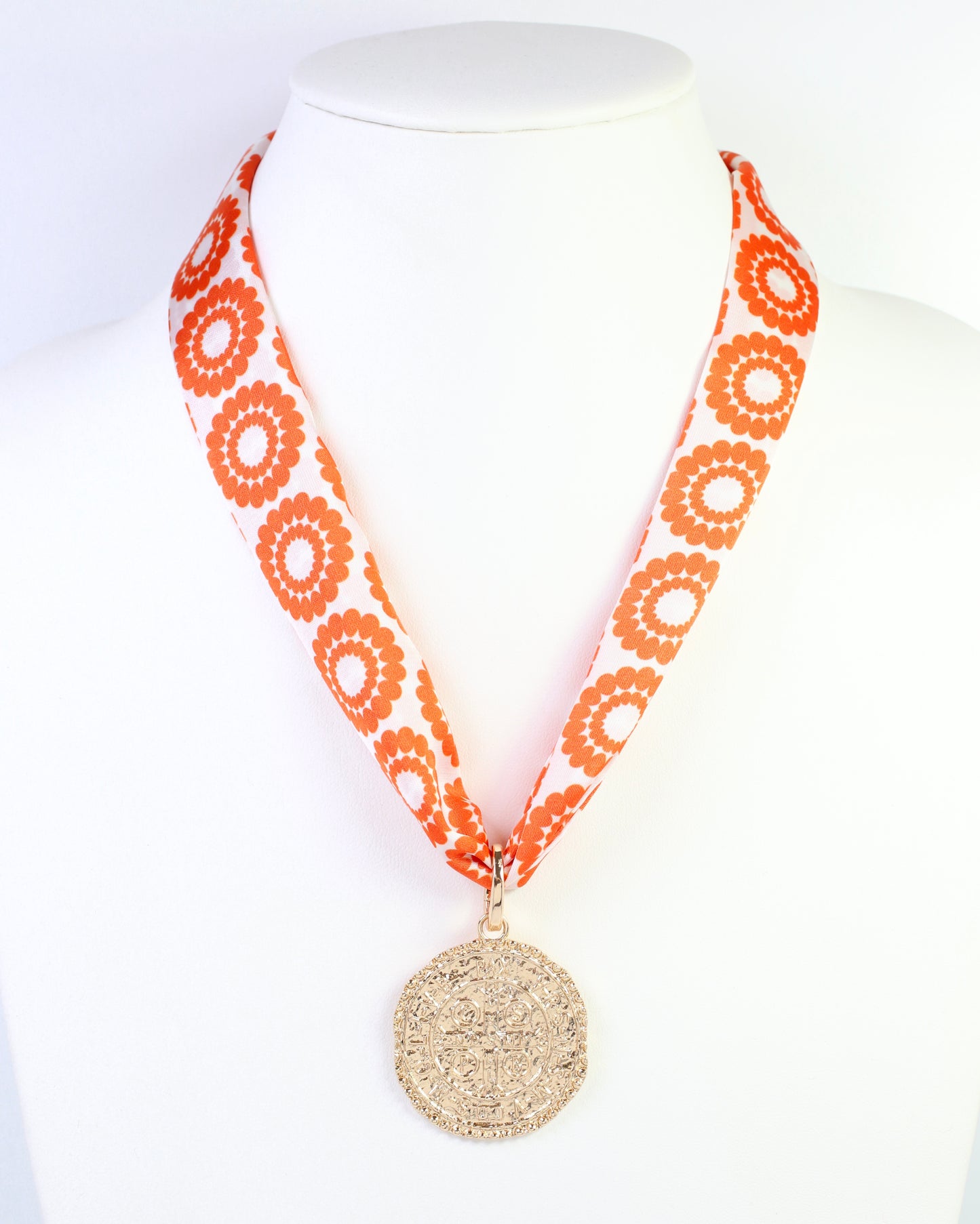 Lucy Floral Skinny Scarf Orange White