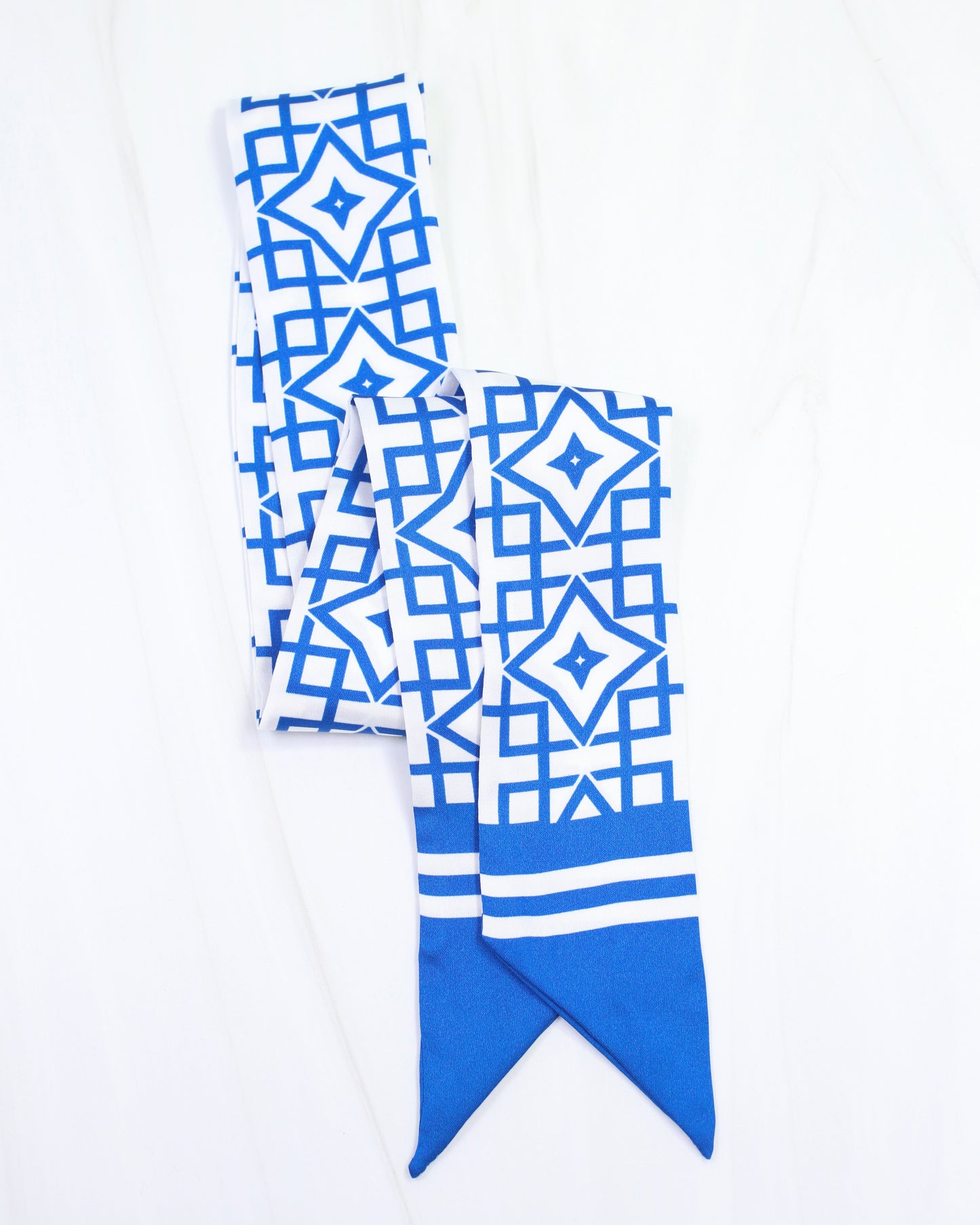 Langston Geometric Skinny Scarf Blue White