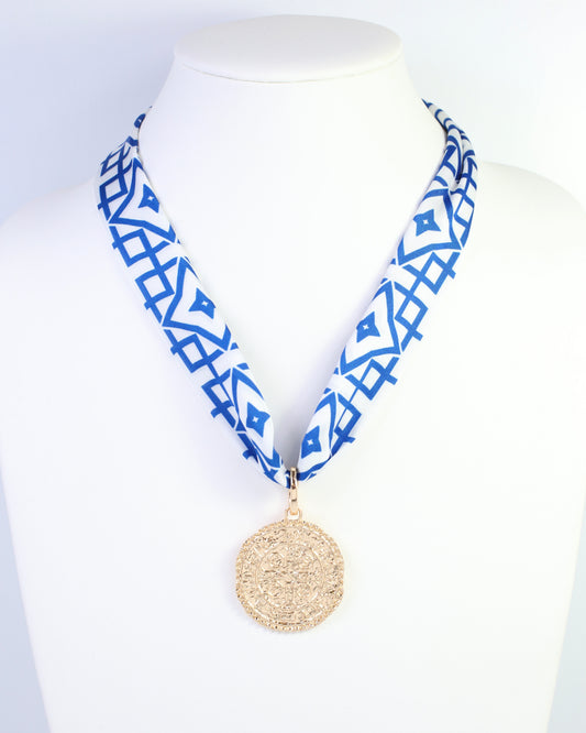 Langston Geometric Skinny Scarf Blue White