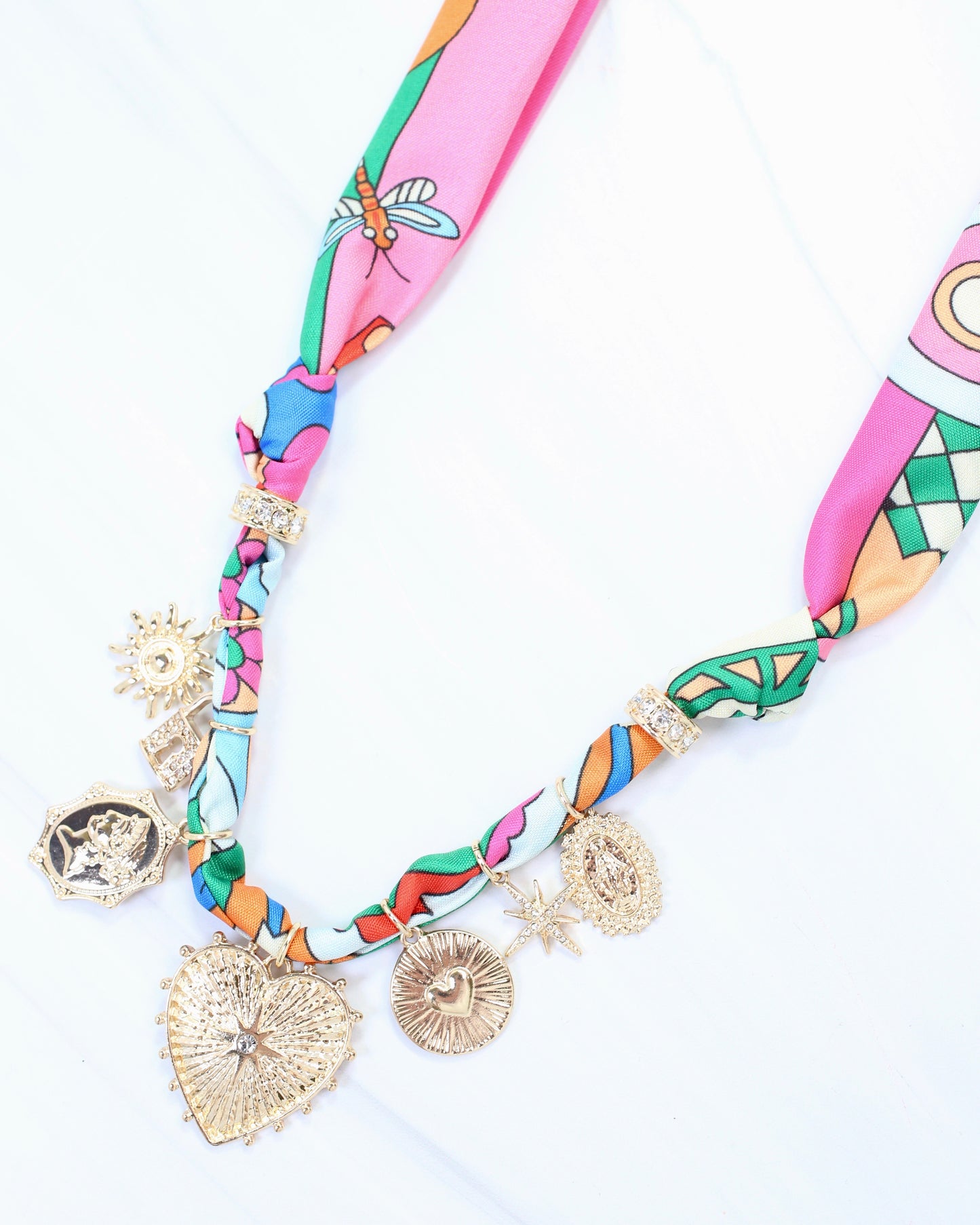 Polly Scarf Charm Necklace Pink Multi