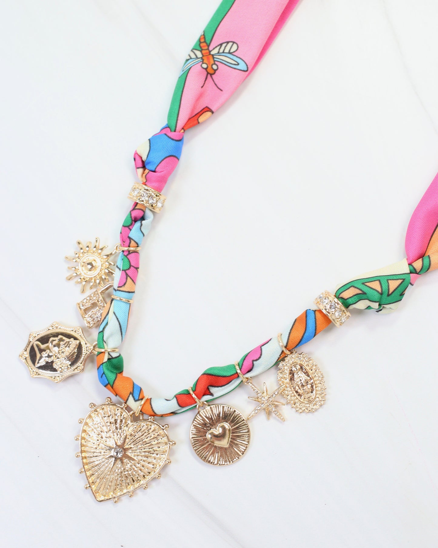 Polly Scarf Charm Necklace Pink Multi