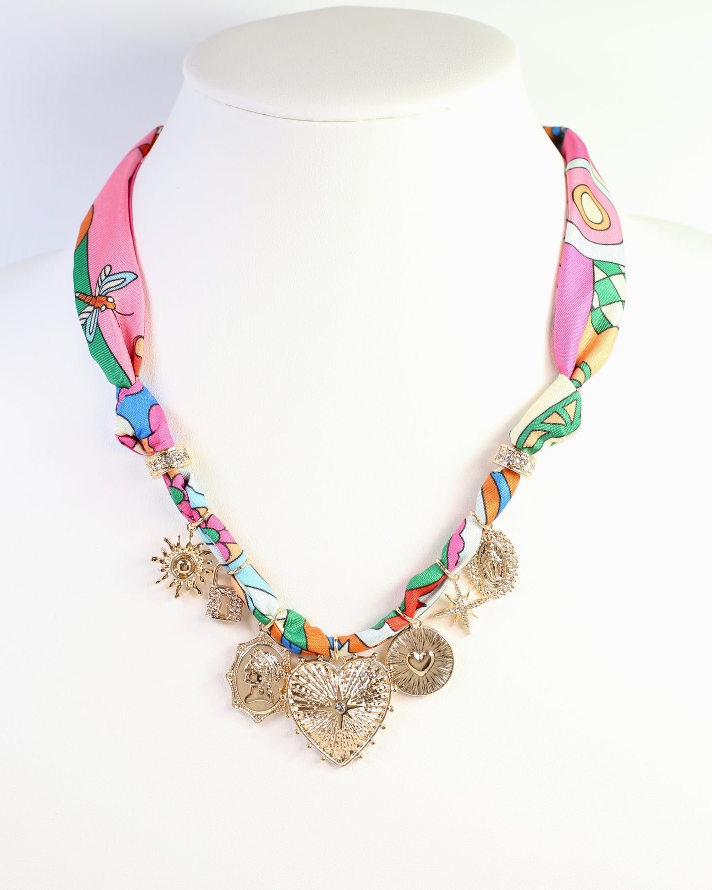 Polly Scarf Charm Necklace Pink Multi