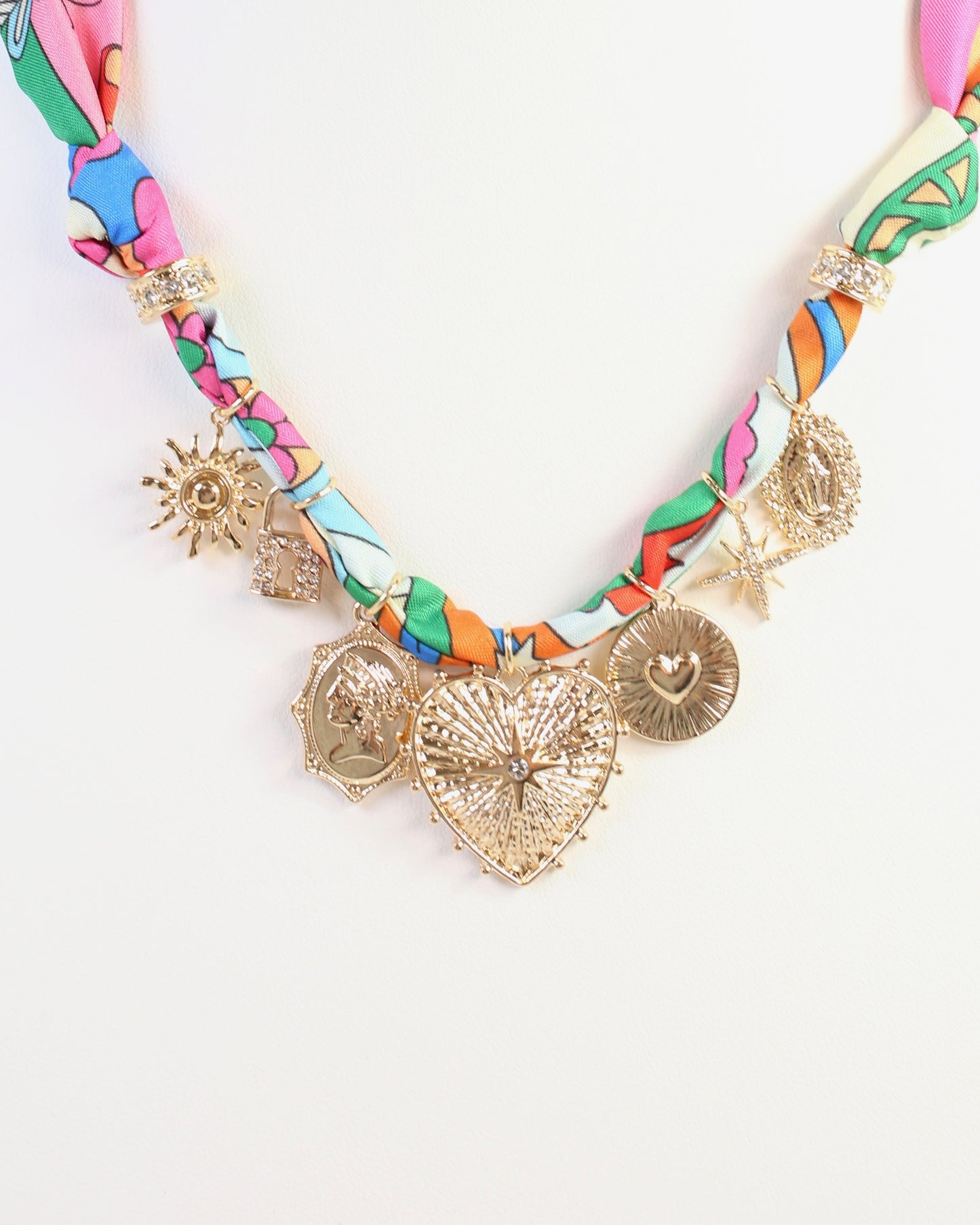 Polly Scarf Charm Necklace Pink Multi