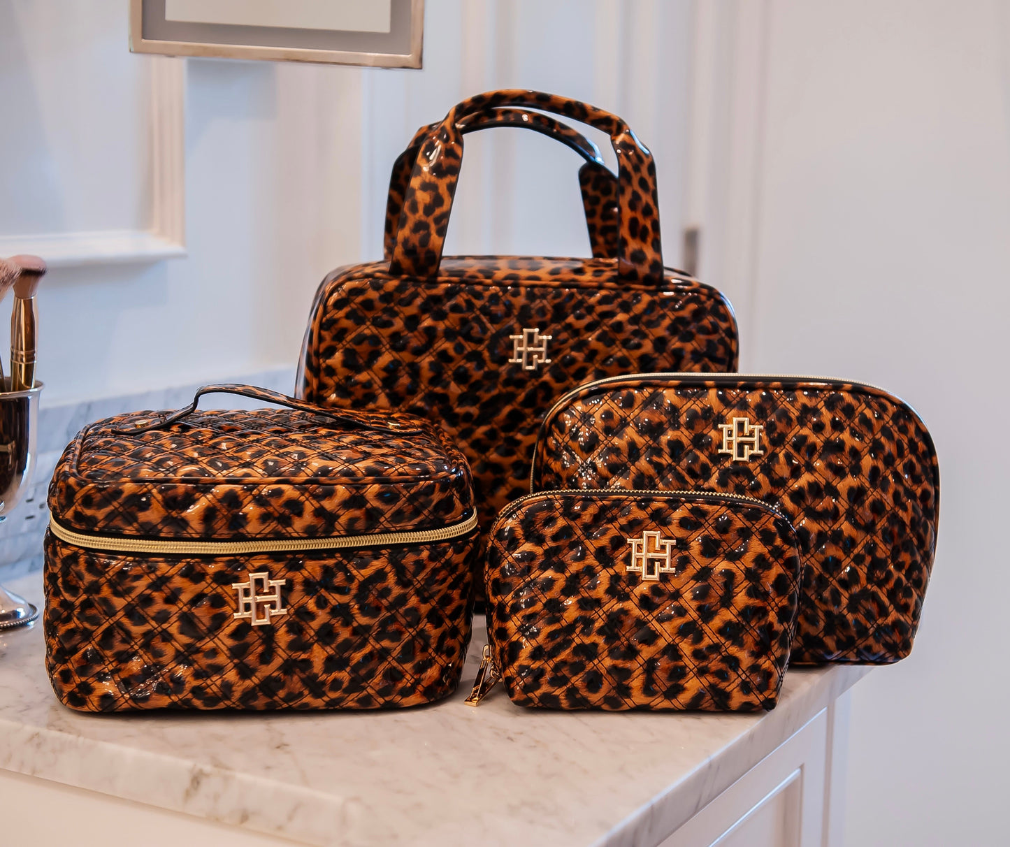 Spotted Patent Makeup Bag Bundle