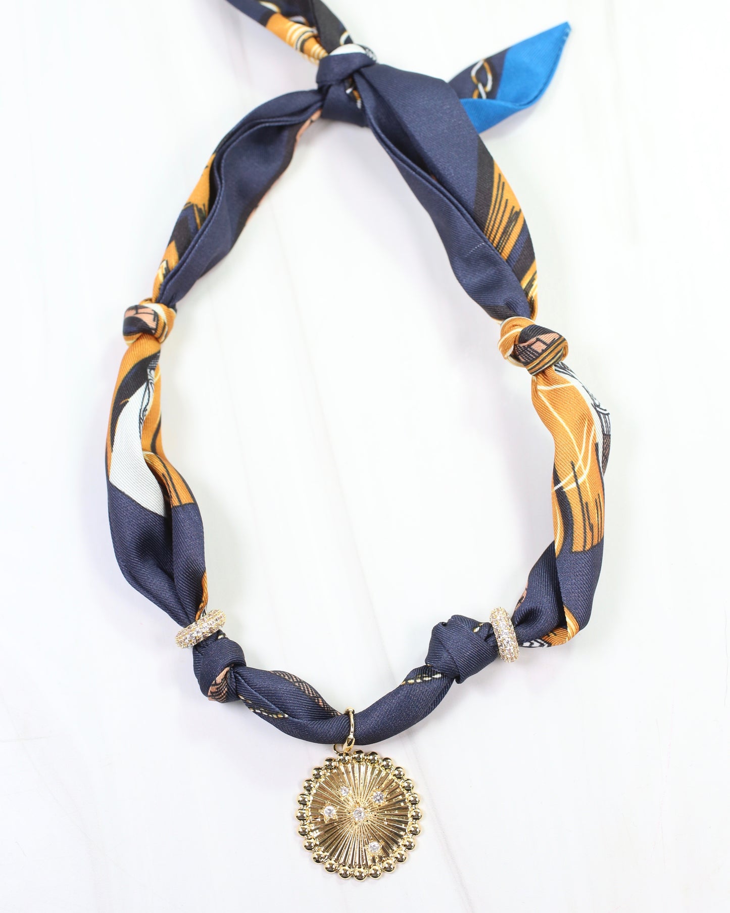 Shannon Scarf Charm Necklace Navy Gold