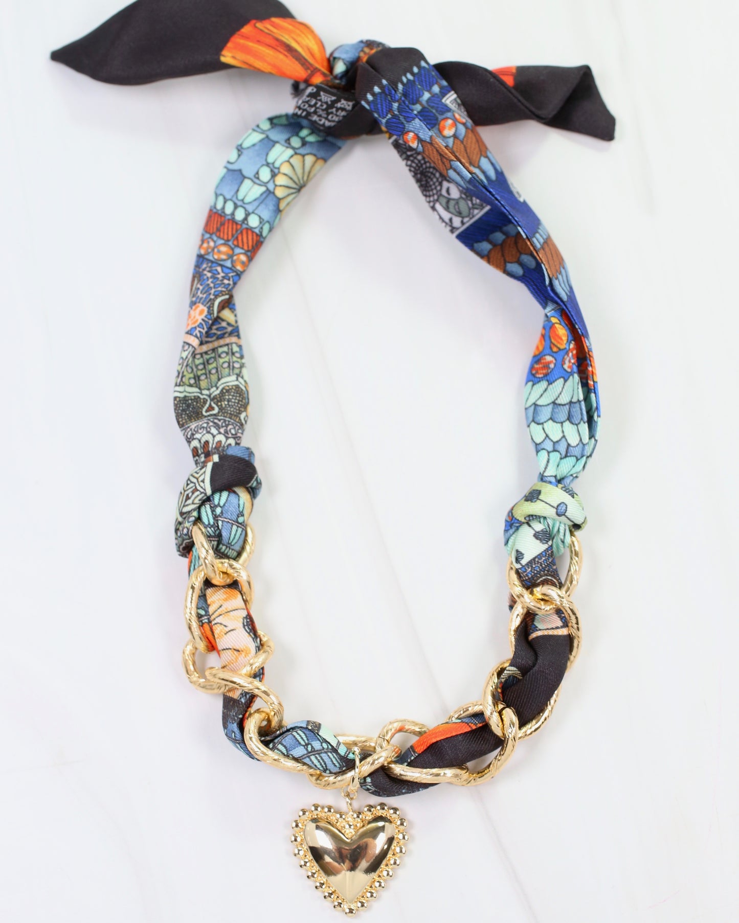 Santee Scarf Charm Necklace Blue Orange