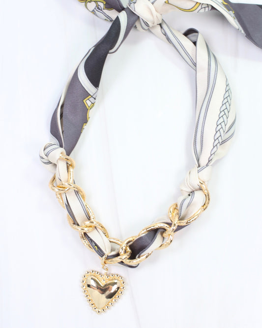 Santee Scarf Charm Necklace Steel Gray