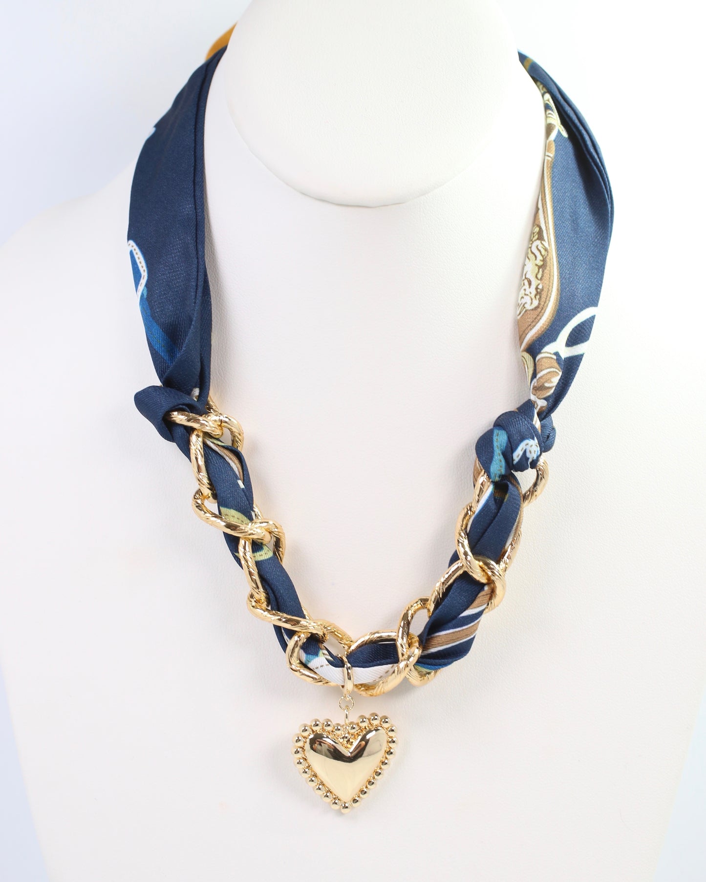 Santee Scarf Charm Necklace Navy Tan