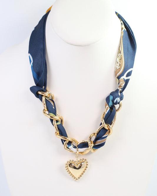Santee Scarf Charm Necklace Navy Tan