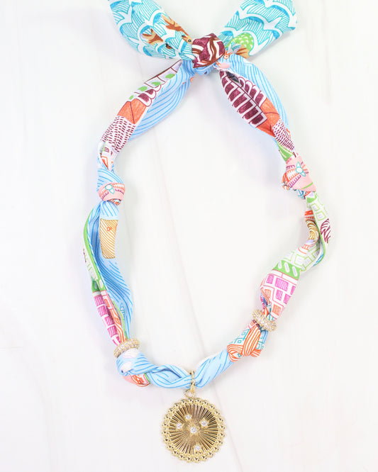 Shannon Scarf Charm Necklace Blue Orange