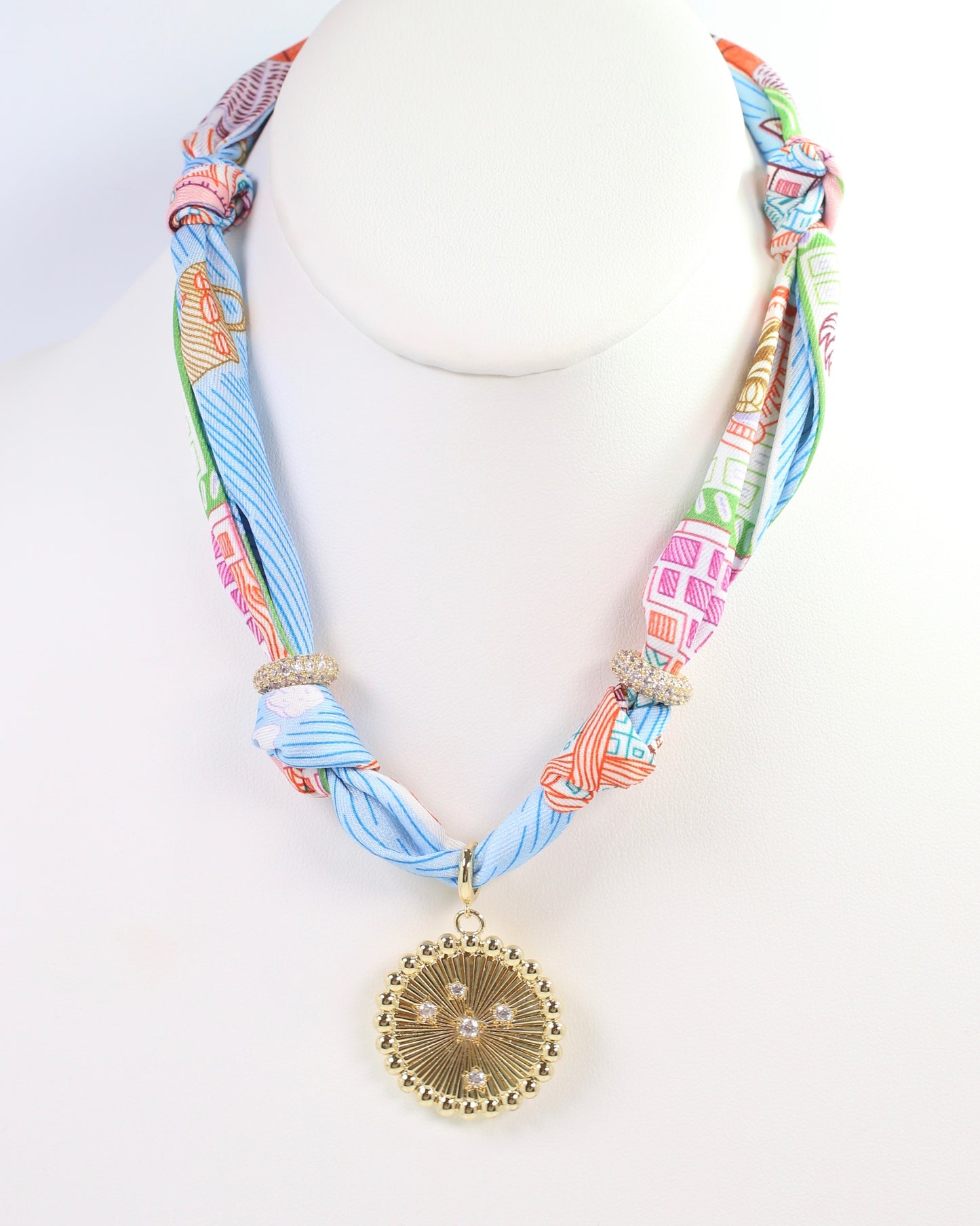 Shannon Scarf Charm Necklace Blue Orange