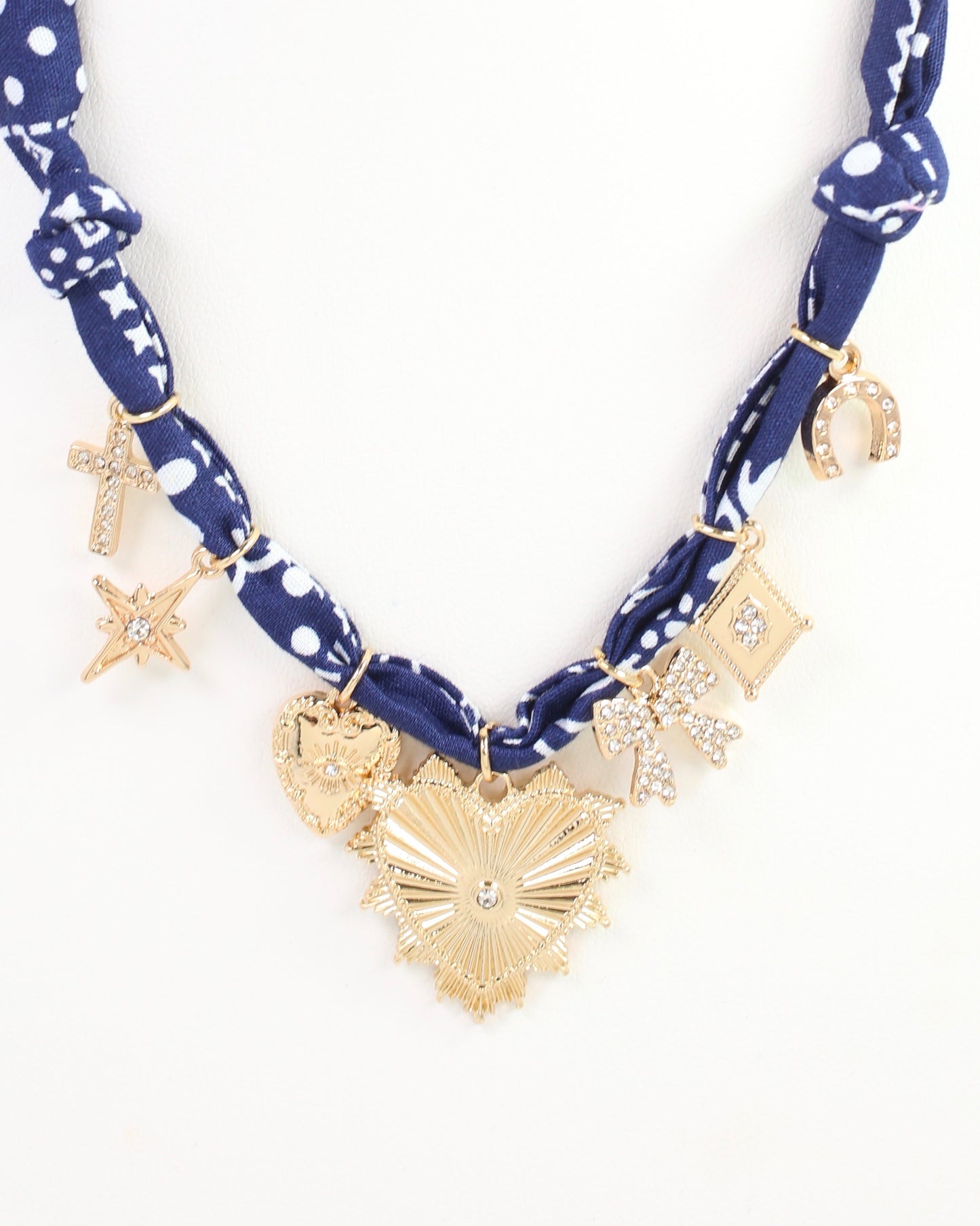 Rena Multi Charm Scarf Necklace Navy