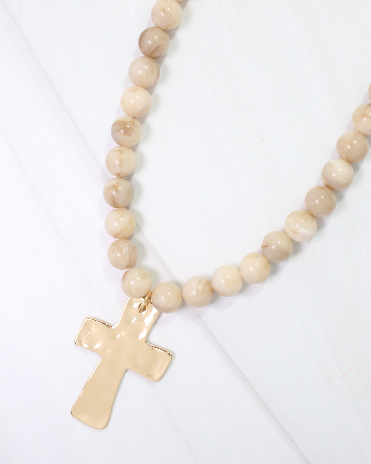 Bakersfield Beaded Cross Necklace Natural