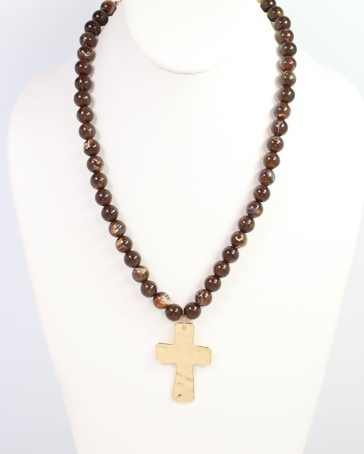 Bakersfield Beaded Cross Necklace Brown