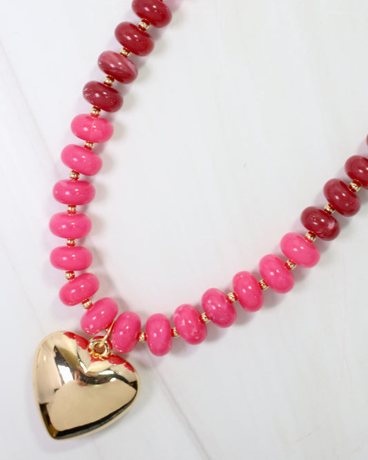 Belmont Stone Beaded Heart Necklace Pink
