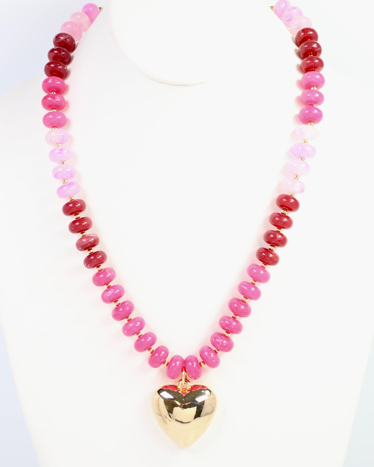 Belmont Stone Beaded Heart Necklace Pink
