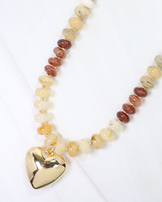 Belmont Stone Beaded Heart Necklace Natural
