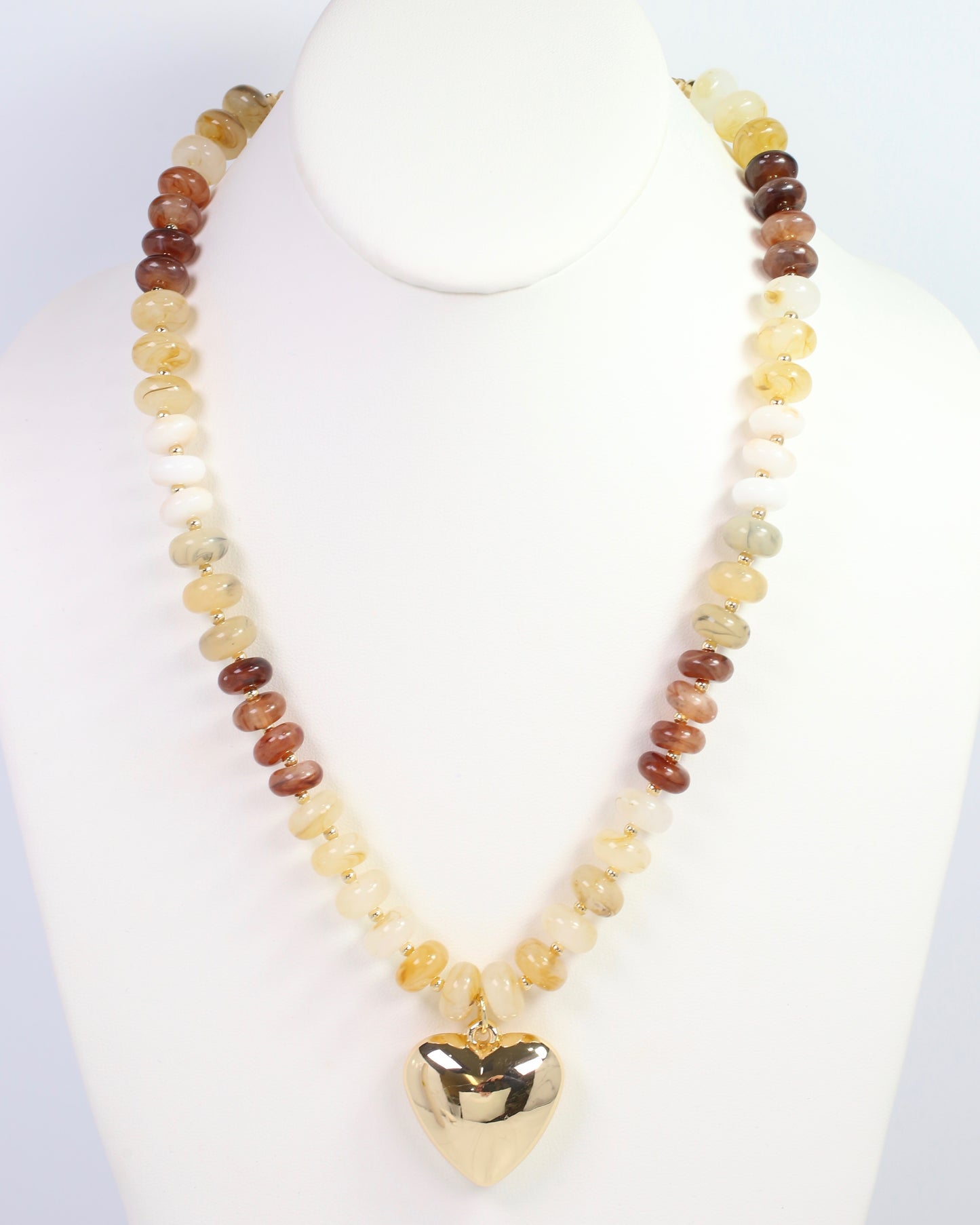 Belmont Stone Beaded Heart Necklace Natural
