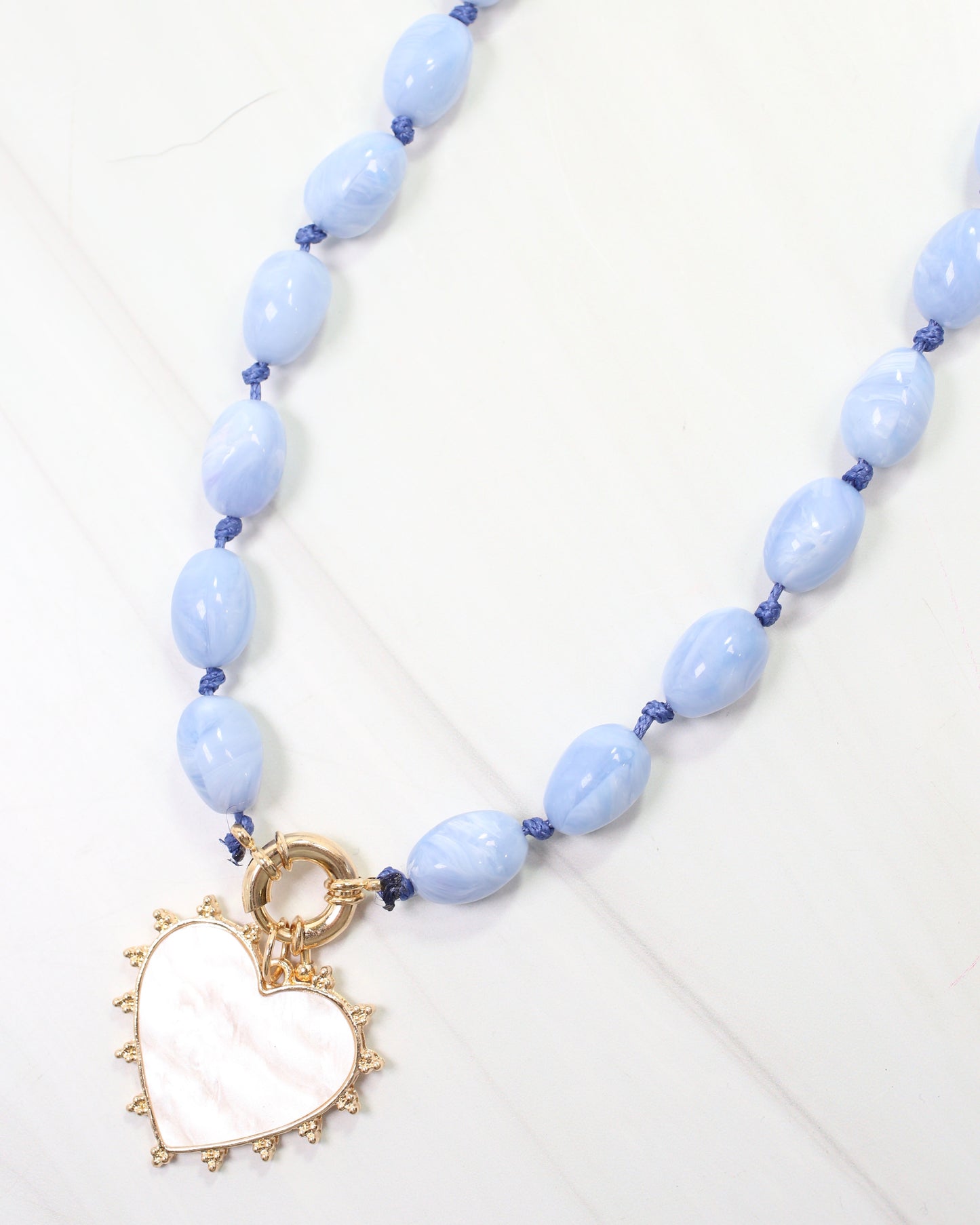 Marion Stone Necklace with Heart Charm Dusty Blue