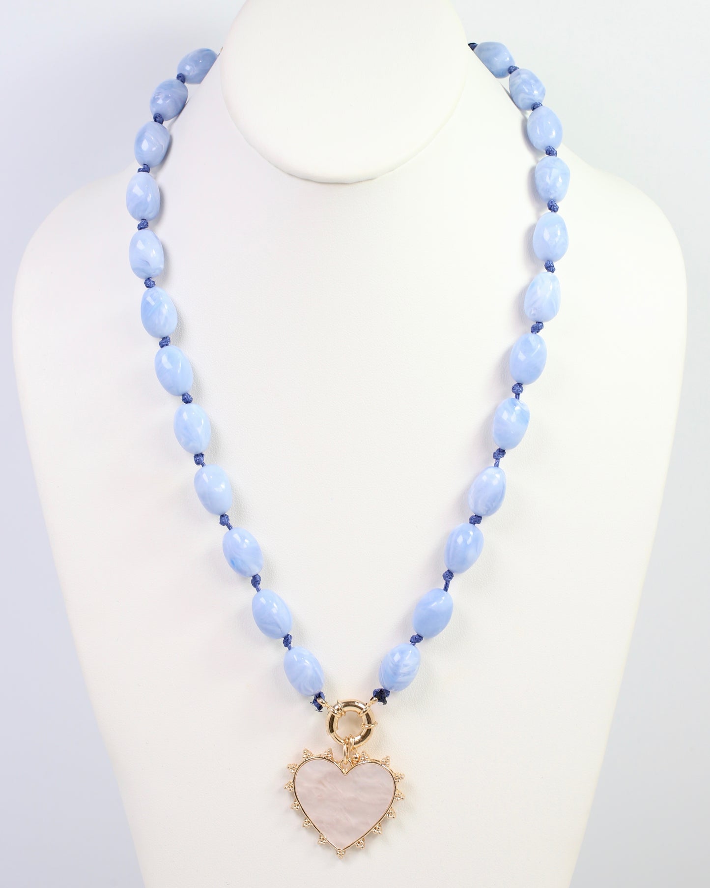 Marion Stone Necklace with Heart Charm Dusty Blue