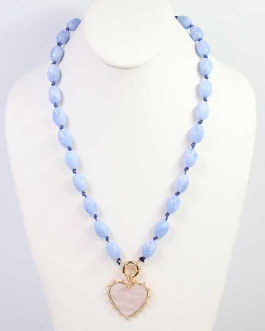 Marion Stone Necklace with Heart Charm Dusty Blue