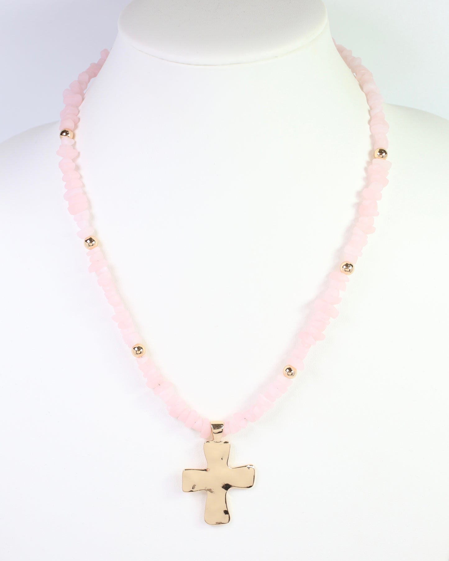Holland Beaded Cross Necklace Light Pink