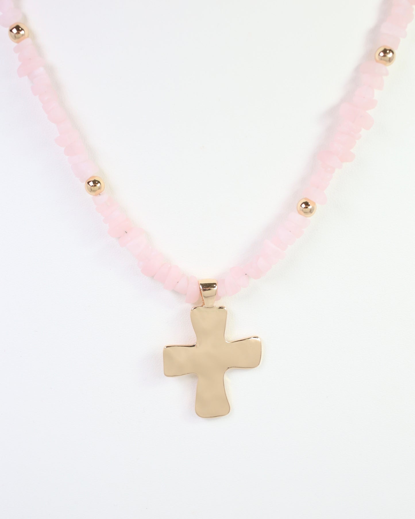 Holland Beaded Cross Necklace Light Pink