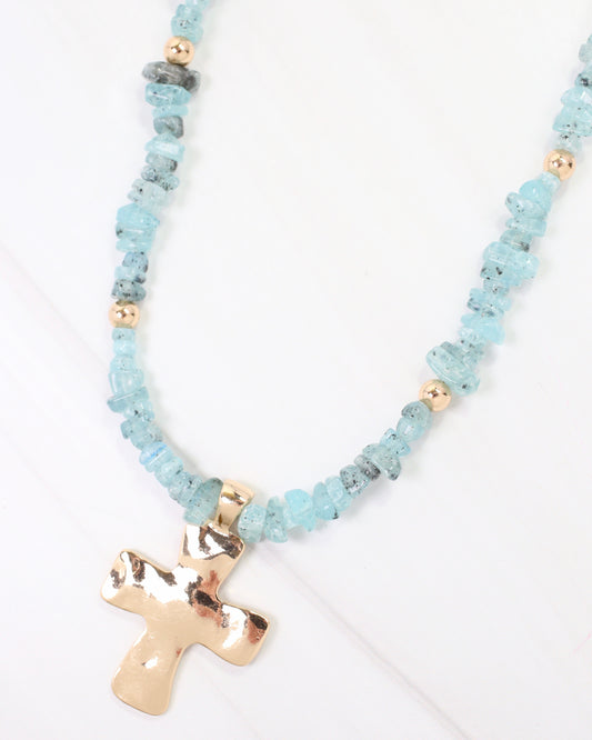 Holland Beaded Cross Necklace Aqua