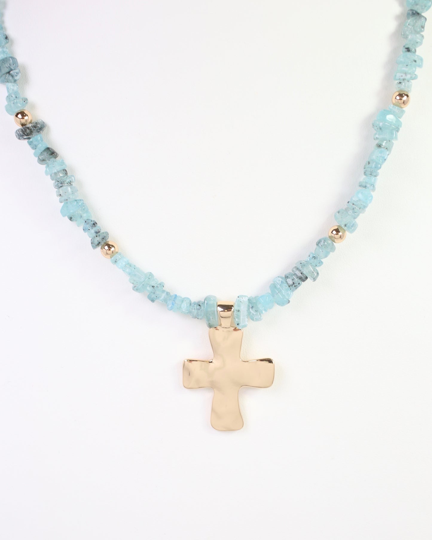 Holland Beaded Cross Necklace Aqua