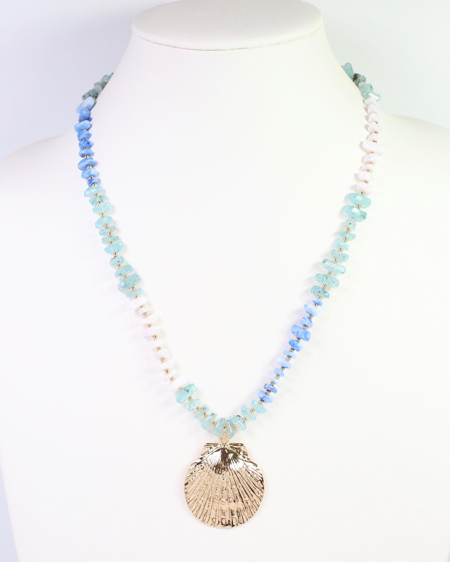 Asheville Beaded Necklace with Shell Blue Multi