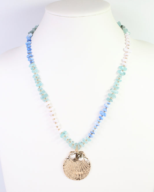 Asheville Beaded Necklace with Shell Blue Multi