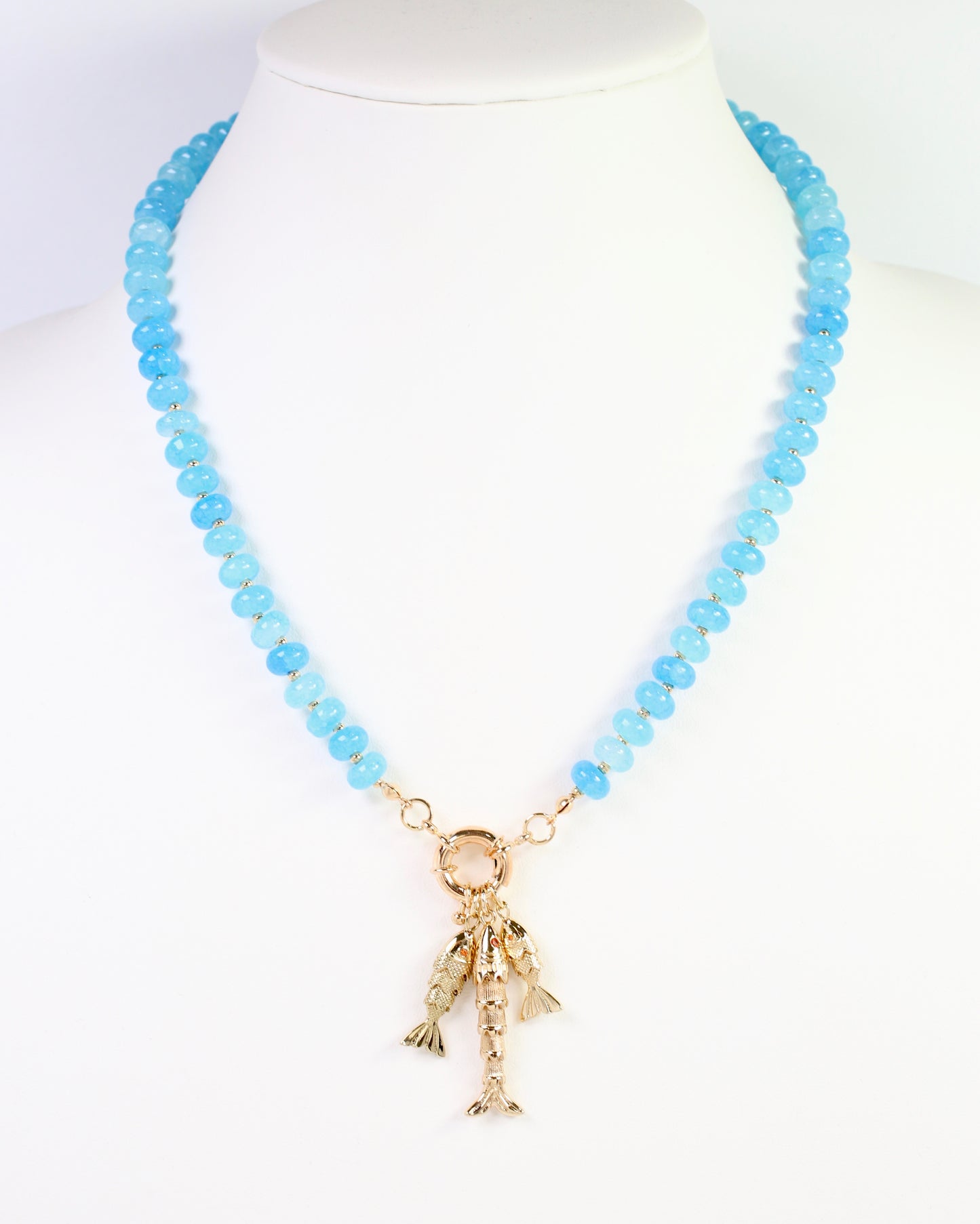 Saranac Marble Bead Fish Charm Necklace Blue