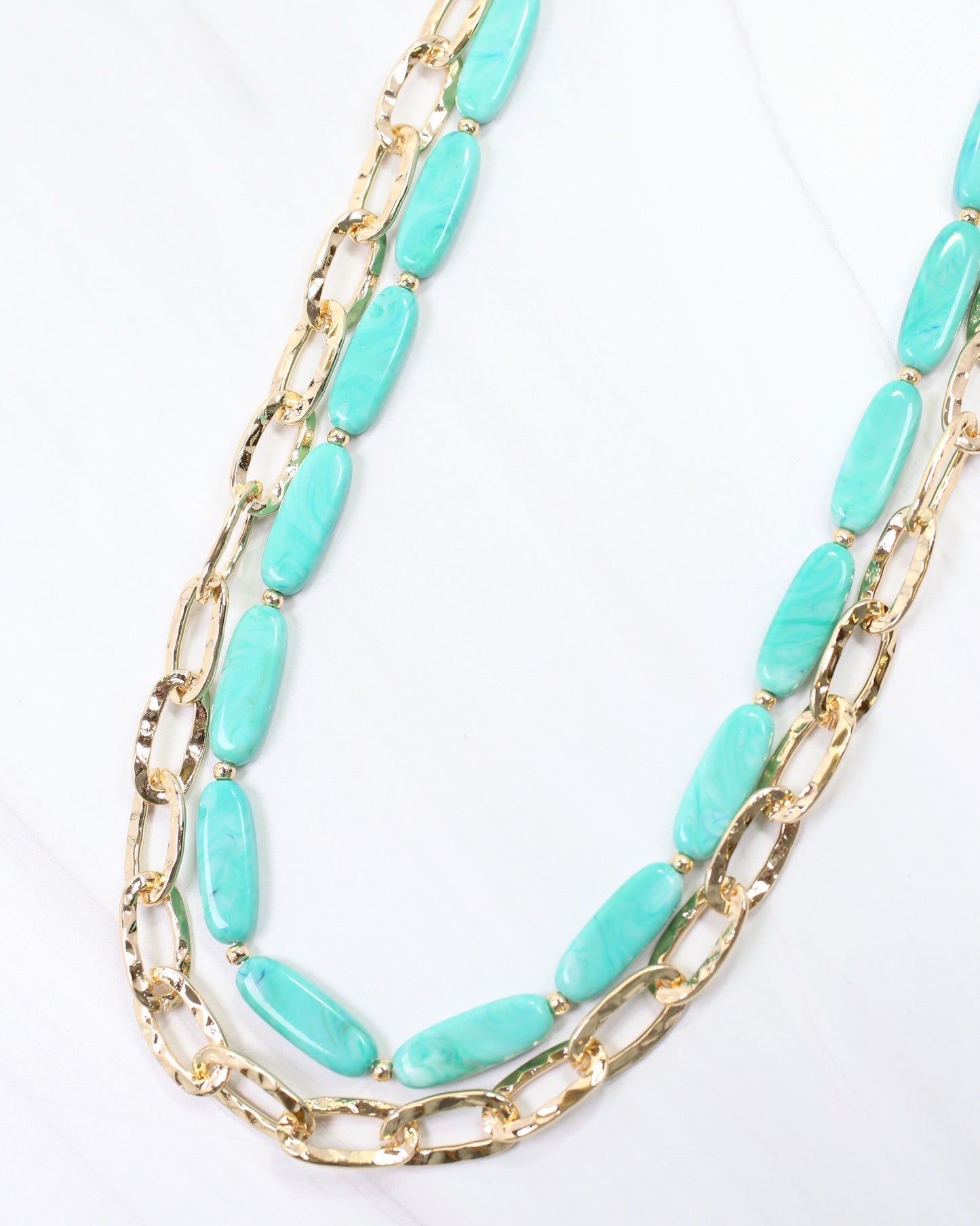 Fargo Link and Bead Layered Necklace Turquoise