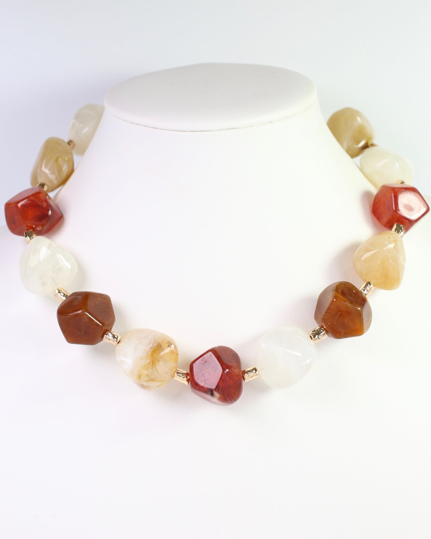 Syracuse Stone and Gold Beaded Necklace Natural