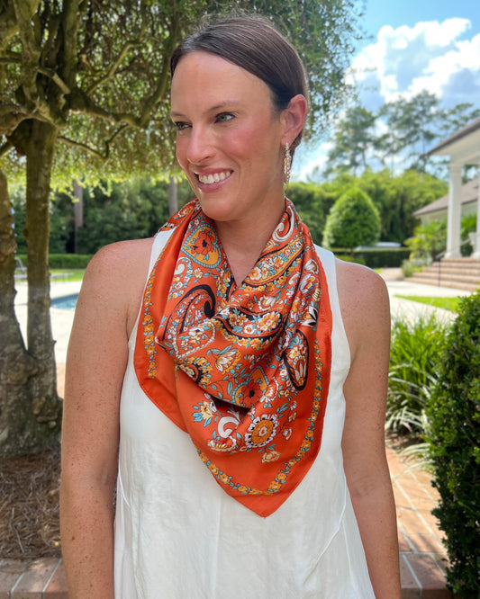 Lottie Paisley Print Scarf Orange